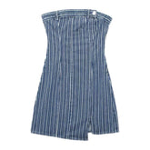 Vestido vaquero mini sin tirantes a rayas